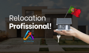 Serviço de relocation profissional em Portugal com a Acosta Relocation, ilustrado por mãos a segurar uma casa e chaves.